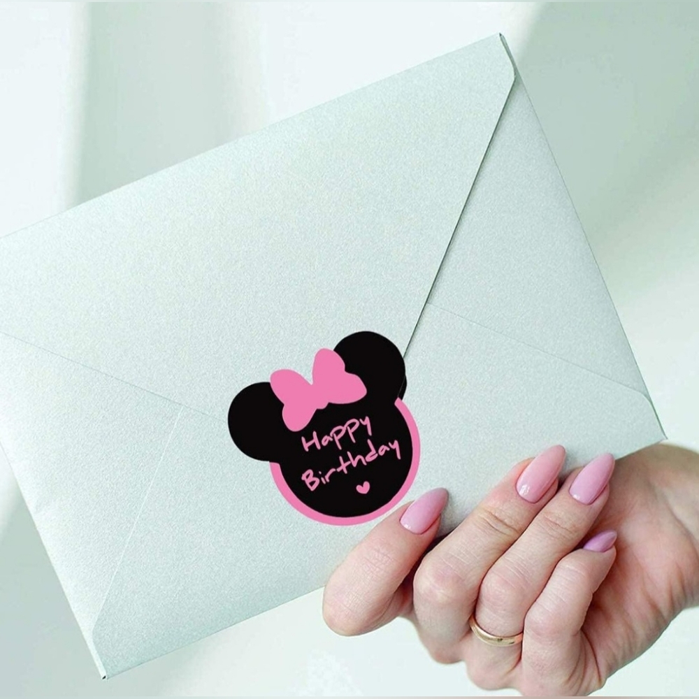 Happy Birthday Sticker 2.14 x 2 inch Pink Minnie Head Birthday Label,Minnie - Picture 3 of 6